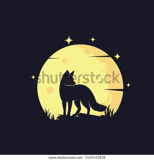 Fox with Yellow\
Moon Background Logo\
Template