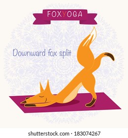 The fox yoga. The cute fox standing on a yoga mat. Sport and relaxation.