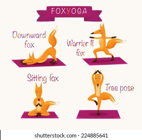 The fox yoga. The cute fox standing on a yoga mat. Sport and relaxation.