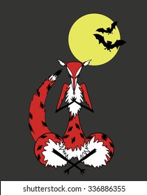 fox in a yoga pose meditating in the moonlight