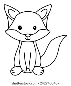 Fox - A Young Fox, Reminiscent of a Children's Cartoon, Sits Facing Forward with Endearing Cuteness, Its Unique Ears Catching Attention, Isolated on Clean White Background
