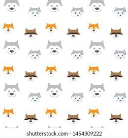 foxes animals wolf raccoon cat seamless texture flat illustration background pattern