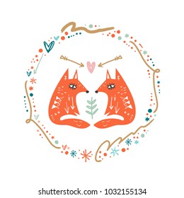 Foxes art, frame, wild label, stickers and other. Decor elements for scrapbooking, postcards, cards, posters, souvenirs. 
Vector, clip art and jpg. Isolated.