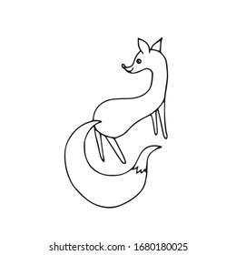 Foxes back. Cartoons hand drawn ink sketch monochrome cute animal clipart design element stock vector illustration for web, for print