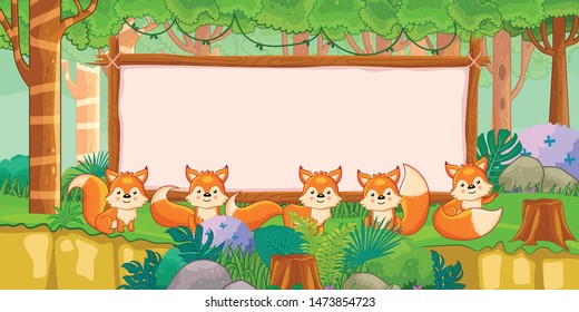 foxes with blank sign in forest