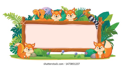 foxes with a blank sign wood