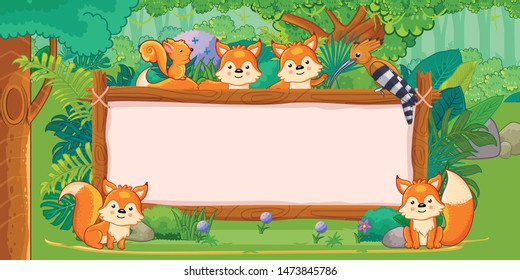 foxes with a blank sign wood in the jungle