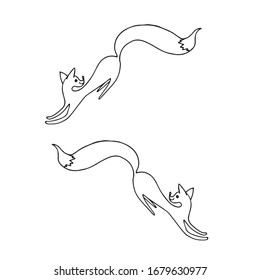 Foxes are catching up. Cartoons hand drawn ink sketch monochrome cute animal clipart design element stock vector illustration for web, for print