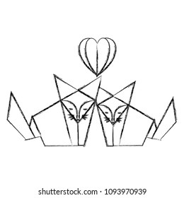 foxes couple origami paper with heart