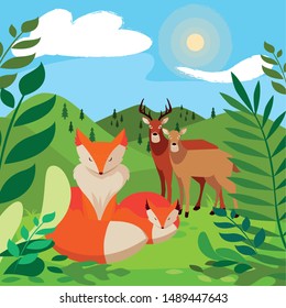 foxes and deers happy autumn season design