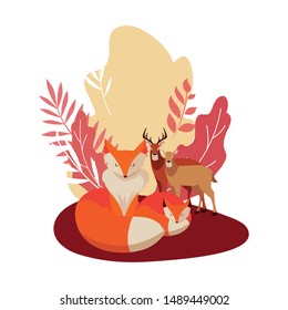 foxes and deers happy autumn season design