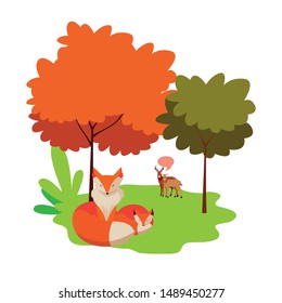 foxes and deers happy autumn season design