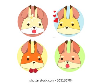 Foxes emotion in four round frame : vector illustration