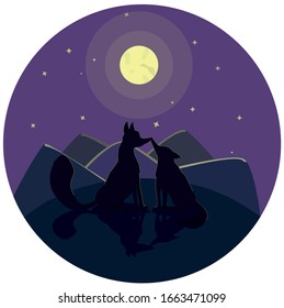 
foxes love night moon kiss