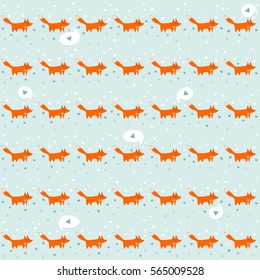 foxes in love rows of animals cartoon style seasonal winter romantic love pattern on pastel mint background