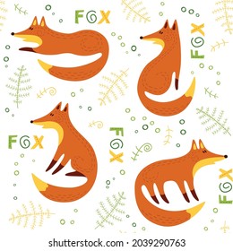 Foxes - Seamless vector background. Repeating pattern and print for fabric, textile, wallpaper, posters, gift wrapping paper, napkins, tablecloths. Children's pattern