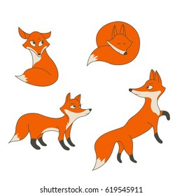 foxes set, line art illustration