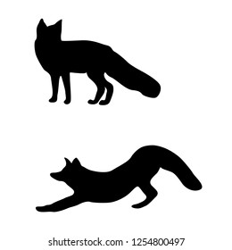 Foxes silhouettes on white background