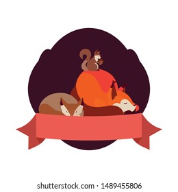 foxes and squirrel happy autumn season design