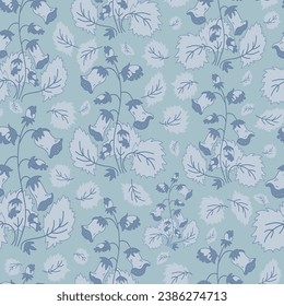 Foxglove floral seamless pattern. Hand drawn flowers in blue colours palette. For textile, wrapping paper, packaging, scrapbooking, DIY projects.