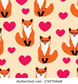 Foxies, animal, flat, cute vector seamless pattern. Concept for wallpaper, wrapping paper, cards 