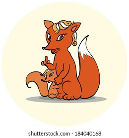Fox-mom and fox-son.Vector drawing of children