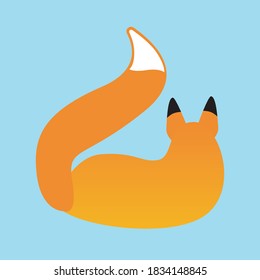 Fox's back isolated. Flat vector stock illustration with cute baby animal, character. The fox lies, view from the back. Illustration with a fox as print, card for kids, logo emblem for business