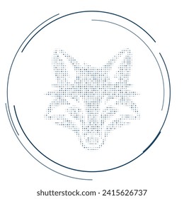 El símbolo de la cabeza del zorro lleno de puntos azules oscuros. Estilo de puntillismo. Ilustración del vector sobre fondo blanco