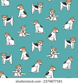 Foxterrier dog vector seamless pattern.