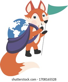 
Fox-Reisende. Vektorillustration. Fox mit Rucksack