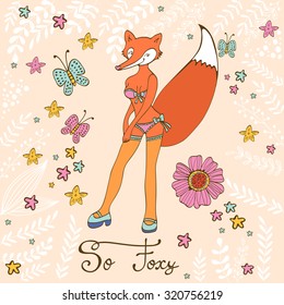 So foxy elegant concept card with  attractive fox character. Vector illustration