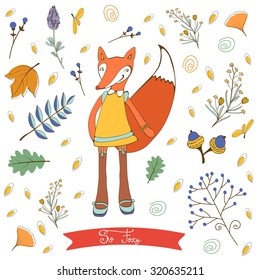So foxy elegant concept card with fox character. Vector illustration