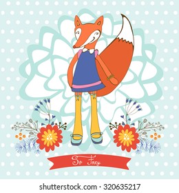 So foxy elegant concept card with fox character. Vector illustration