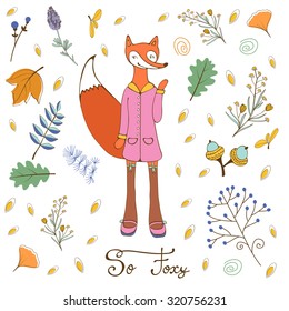 So foxy elegant concept card with fox character. Vector illustration