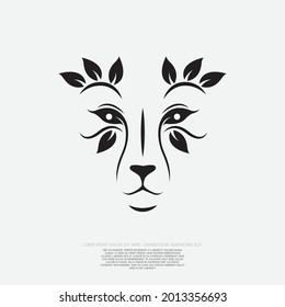 Foxy face silhouette with black leaf for your illustration tattoo 