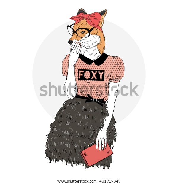 Foxy Girl Coquette Furry Art Illustration 库存矢量图 免版税