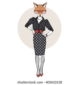 foxy girl dressed up in office style, furry art illustration, fashion animals