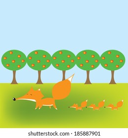 foxy mum in the apple garden