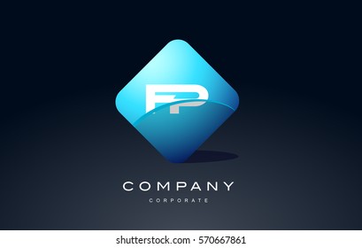 fp alphabet letter blue hexagon 3d combination modern vector logo icon sign design template