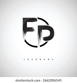 Logotipo de trazo de pincel FP: símbolo artístico moderno con textura de tinta para una marca creativa y un diseño de identidad visual