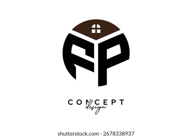 Diseño creativo del concepto del logotipo del monograma de FP Real Estate en forma de círculo
