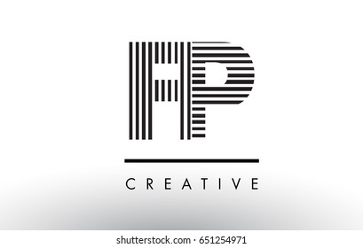 FP F P Black and White Letter Logo Design with Vertical and Horizontal Lines.