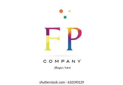 fp f p  creative rainbow colors colored alphabet company letter logo design vector icon template