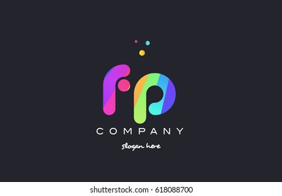 fp f p  creative rainbow green orange blue purple magenta pink artistic alphabet company letter logo design vector icon template