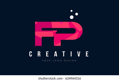 FP F P Purple Letter Logo Design with Low Poly Pink Triangles Concept