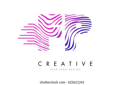 FP F P Zebra Letter Logo Design with Black and White Stripes Vector