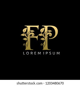 FP Gold Letter logo With Classy Floral Leaf Design