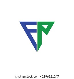 FP initial based vector logo. Green and blue colored triangle based logo. Suitable for industry, personal, product, brand, and organization.