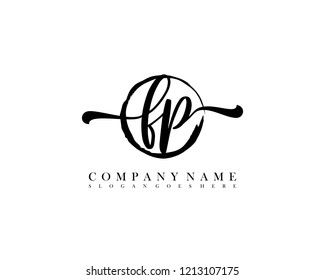 FP initial handwriting logo circle template vector