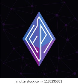 FP Initial letter block chain logo icon vector template. Looping mono line circuit letter on rhombus cube logo